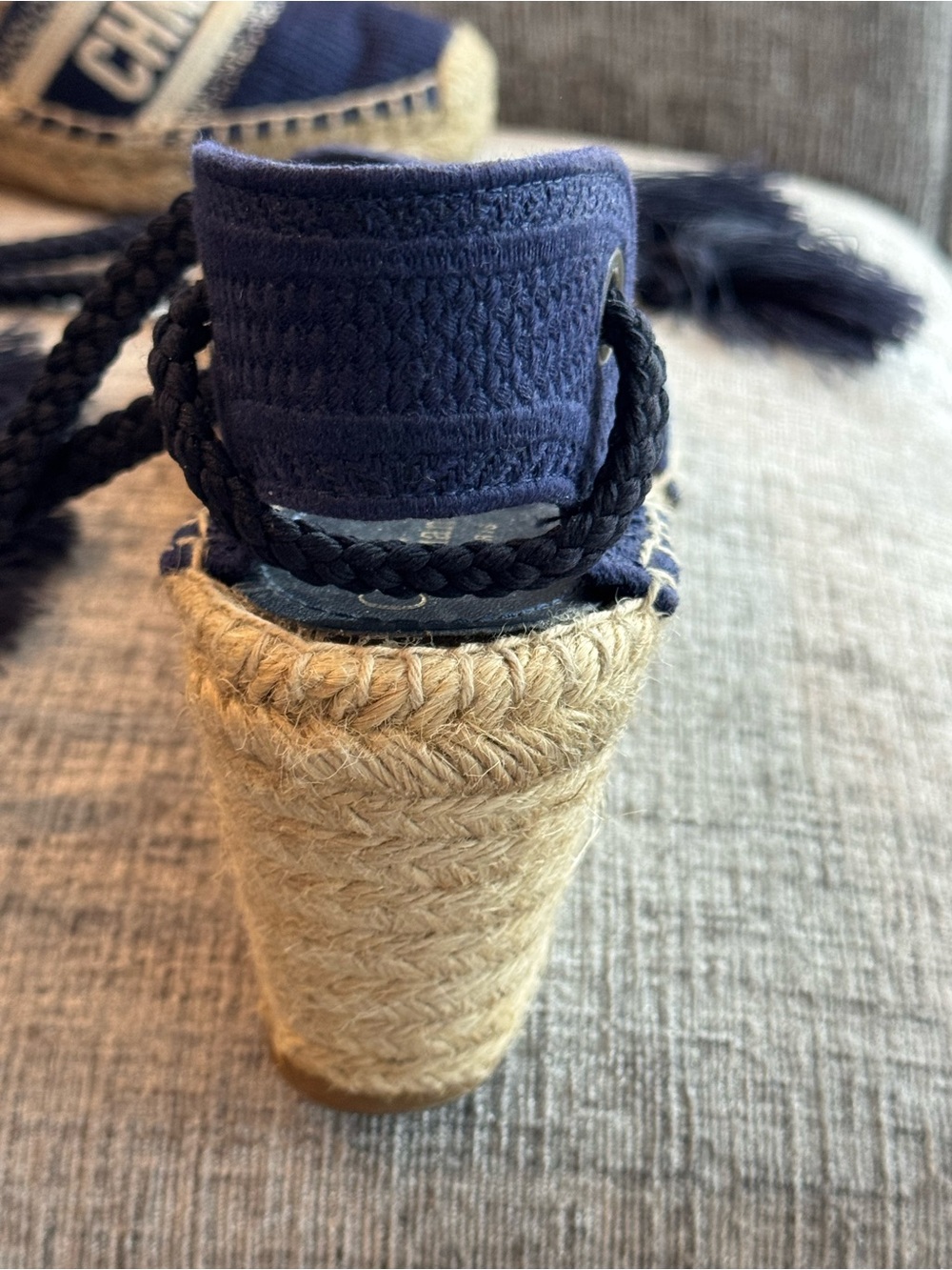 Dior Navy Canvas Espadrille Wedge Sandals with Logo Band - Picture 3 of 5